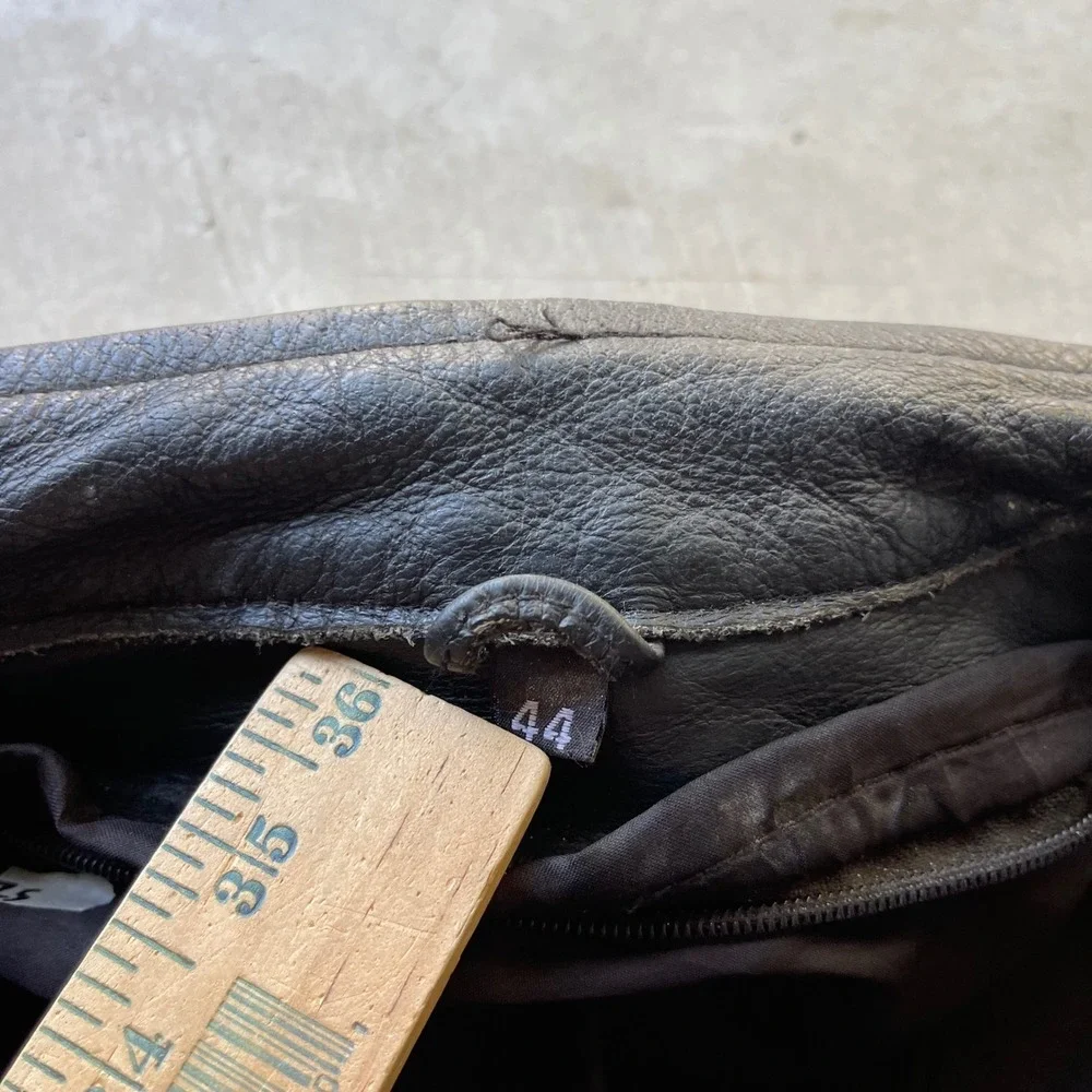 Vintage Black Leather Motorcycle Jacket Cafe Racer Biker Size 44 Lace Up Sides